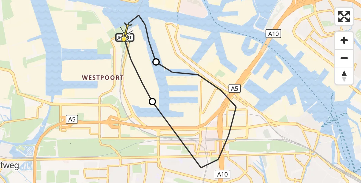 Routekaart van de vlucht: Lifeliner 1 naar Amsterdam Heliport, Corsicaweg