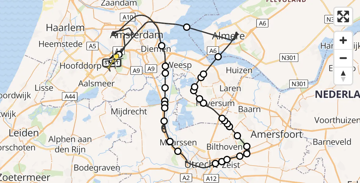 Routekaart van de vlucht: Politieheli naar Schiphol, Halim P.K. straat