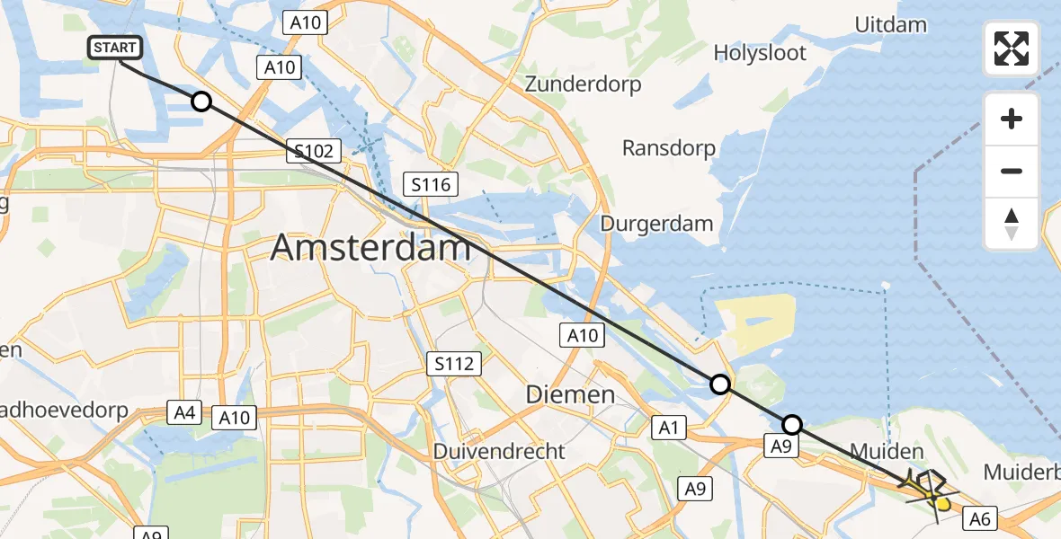 Routekaart van de vlucht: Lifeliner 1 naar Muiden, Maltaweg