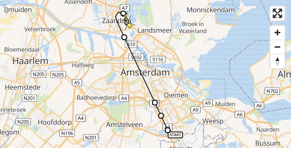 Routekaart van de vlucht: Lifeliner 1 naar Zaandam, Coentunnelweg