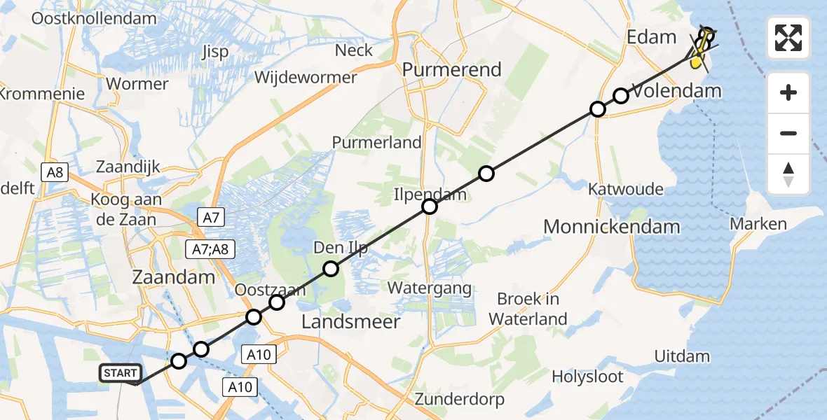 Routekaart van de vlucht: Lifeliner 1 naar Volendam, Westhavenweg