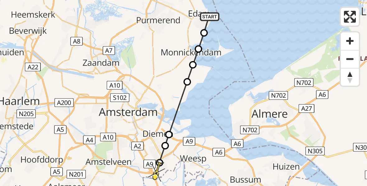 Routekaart van de vlucht: Lifeliner 1 naar Academisch Medisch Centrum (AMC), Julianaweg