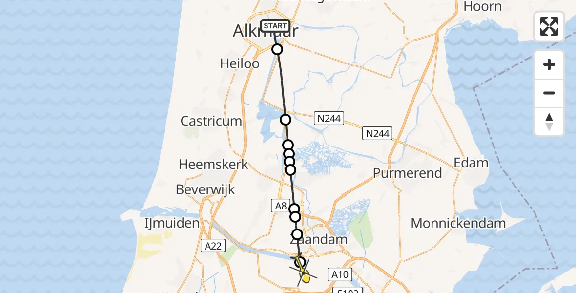 Routekaart van de vlucht: Lifeliner 1 naar Amsterdam Heliport, Alexander Flemingstraat