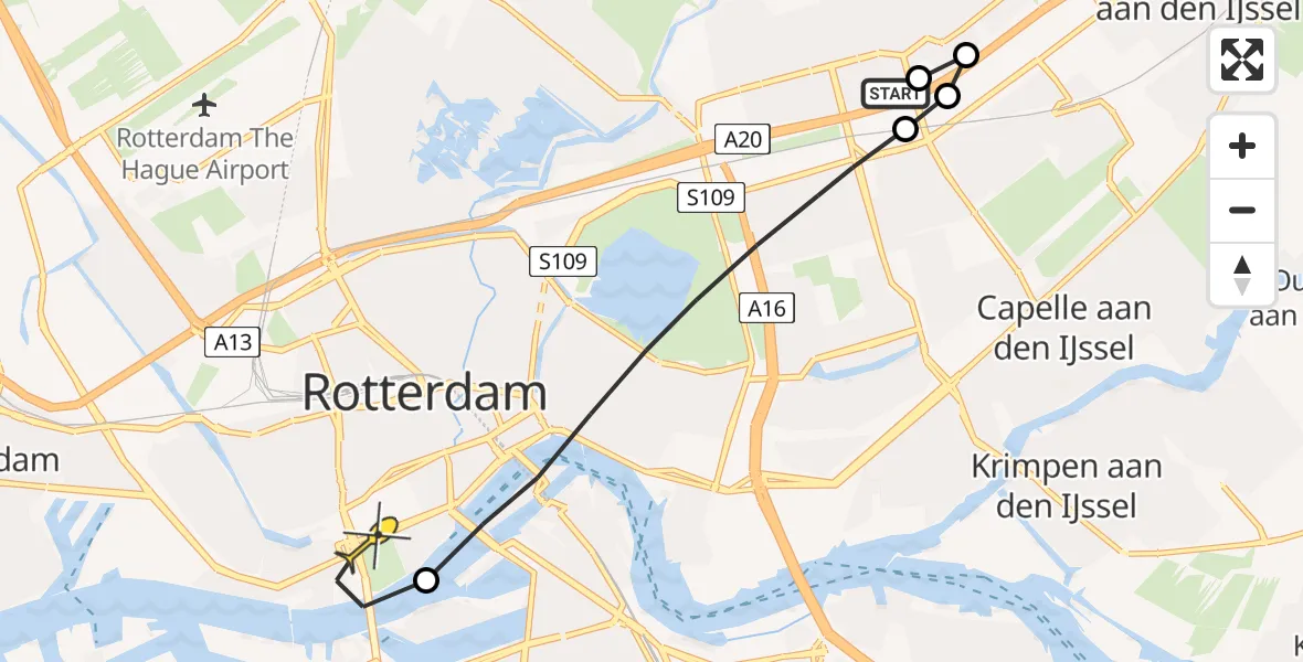 Routekaart van de vlucht: Lifeliner 2 naar Erasmus MC, Lylantse Baan