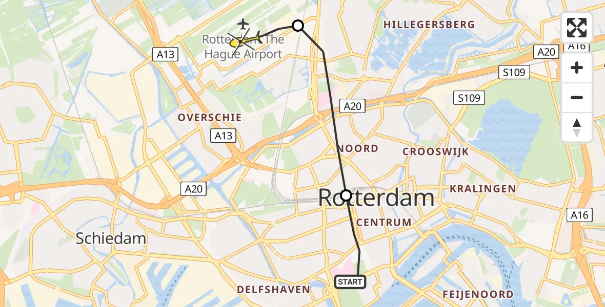 Routekaart van de vlucht: Lifeliner 2 naar Rotterdam The Hague Airport, Westersingel