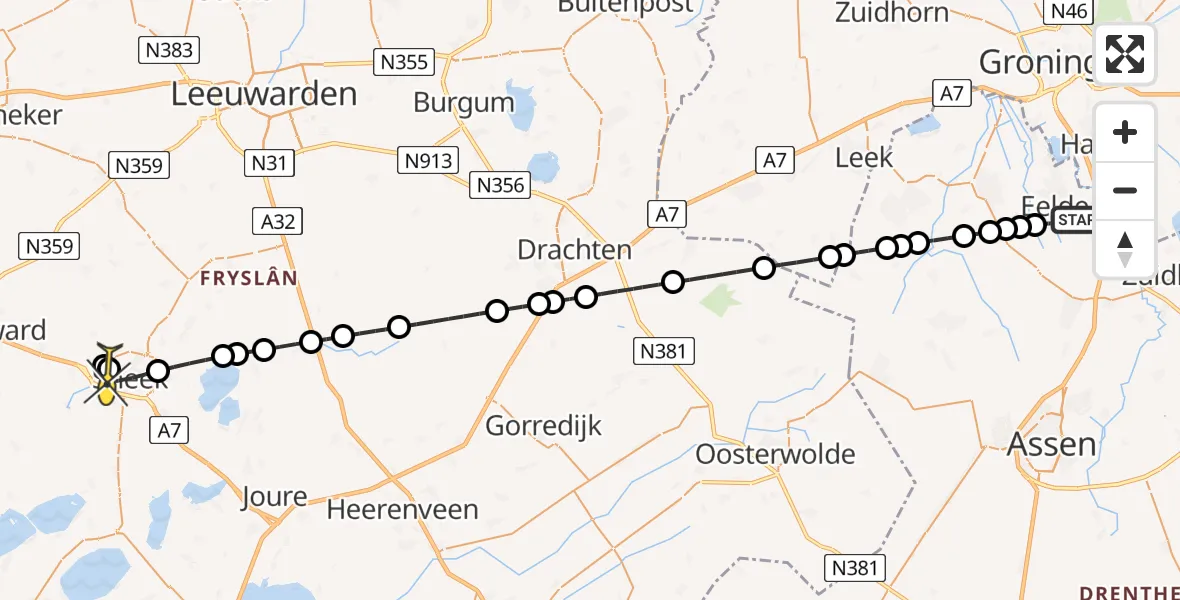 Routekaart van de vlucht: Lifeliner 4 naar Sneek, Machlaan