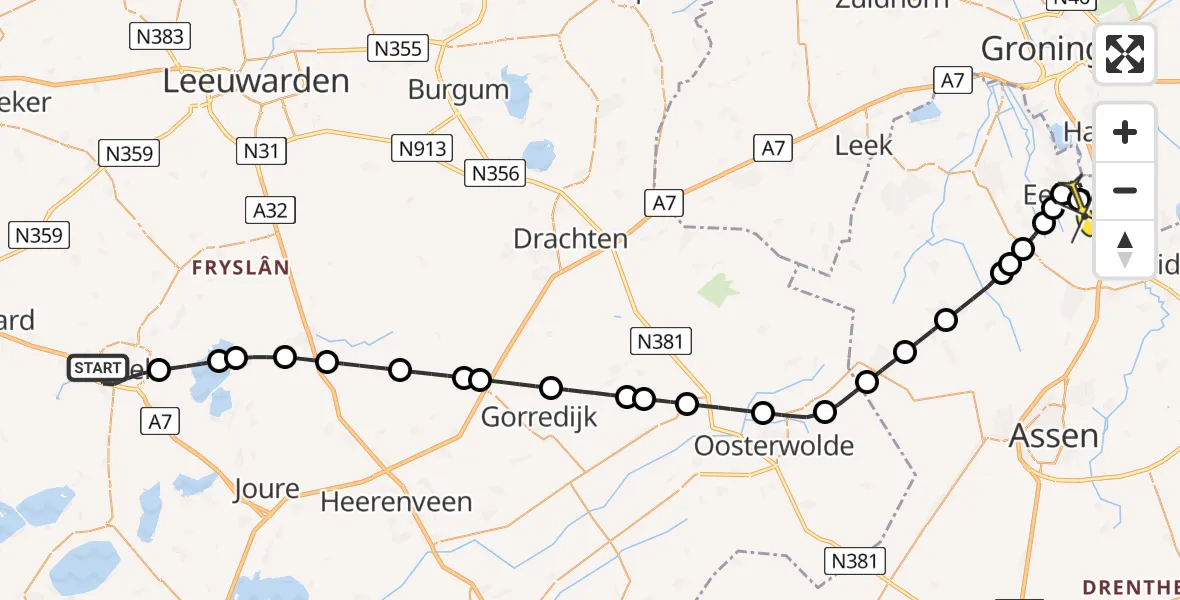 Routekaart van de vlucht: Lifeliner 4 naar Groningen Airport Eelde, Pripperstraat