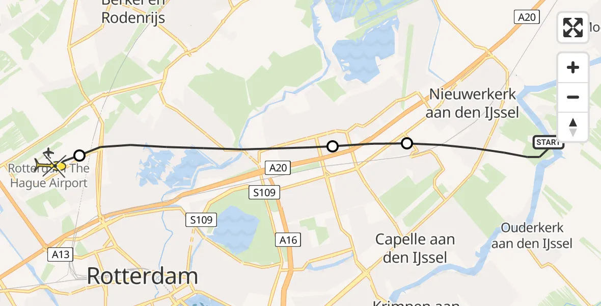 Routekaart van de vlucht: Lifeliner 2 naar Rotterdam The Hague Airport, 's-Gravenweg