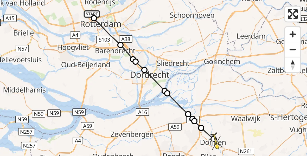 Routekaart van de vlucht: Lifeliner 2 naar Dongen, Van der Duijn van Maasdamweg