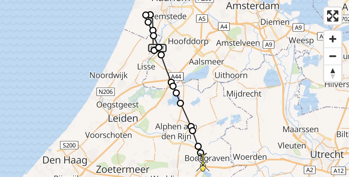 Routekaart van de vlucht: Lifeliner 1 naar Bodegraven, Beekoever