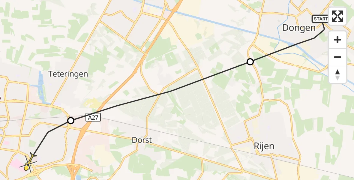 Routekaart van de vlucht: Lifeliner 2 naar Breda, Kanaaldijk Noord