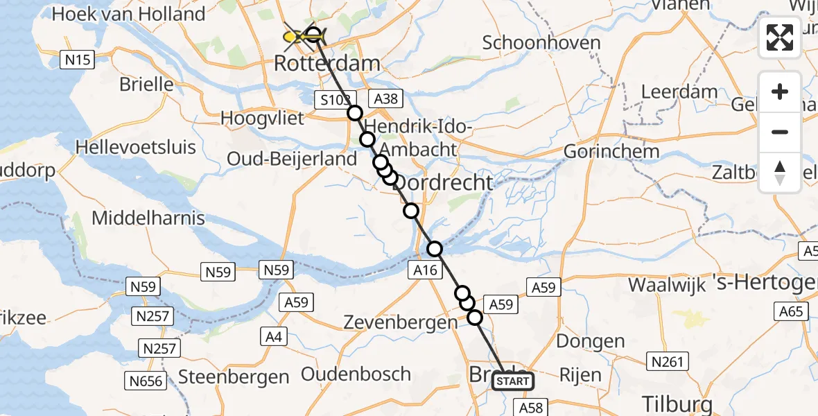 Routekaart van de vlucht: Lifeliner 2 naar Rotterdam The Hague Airport, de la Reijweg