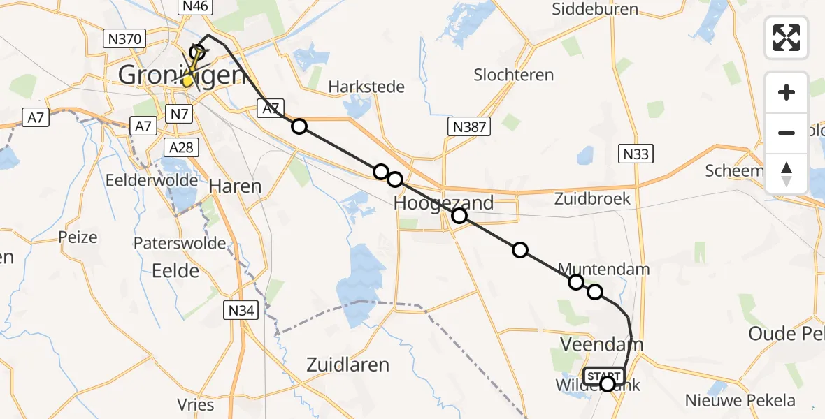 Routekaart van de vlucht: Lifeliner 4 naar Universitair Medisch Centrum Groningen, Castorweg