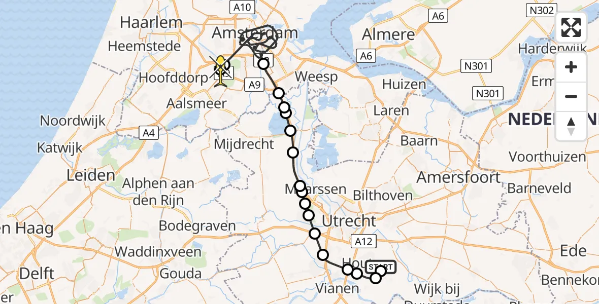 Routekaart van de vlucht: Politieheli naar Schiphol, Rondweg