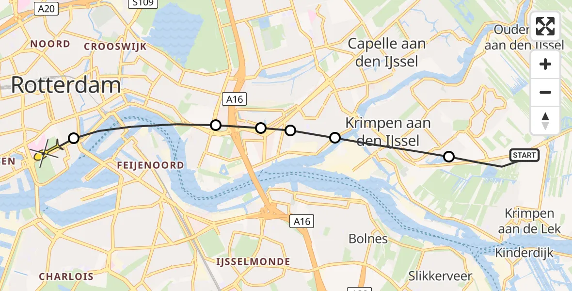 Routekaart van de vlucht: Lifeliner 2 naar Erasmus MC, CG Roosweg