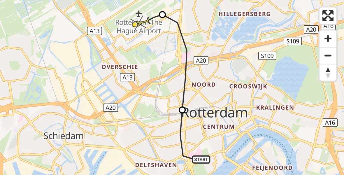 Routekaart van de vlucht: Lifeliner 2 naar Rotterdam The Hague Airport, Schermlaan