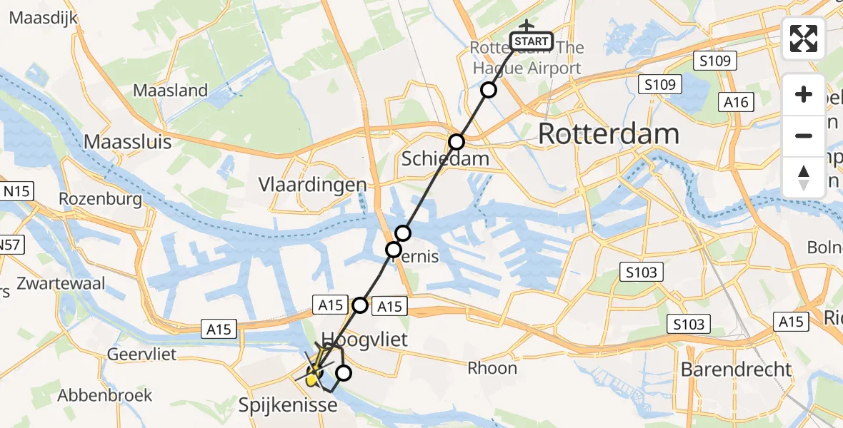 Routekaart van de vlucht: Lifeliner 2 naar Hoogvliet, Delflandstraat