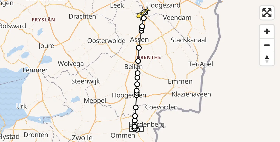 Routekaart van de vlucht: Lifeliner 4 naar Groningen Airport Eelde, Onderveldsweg