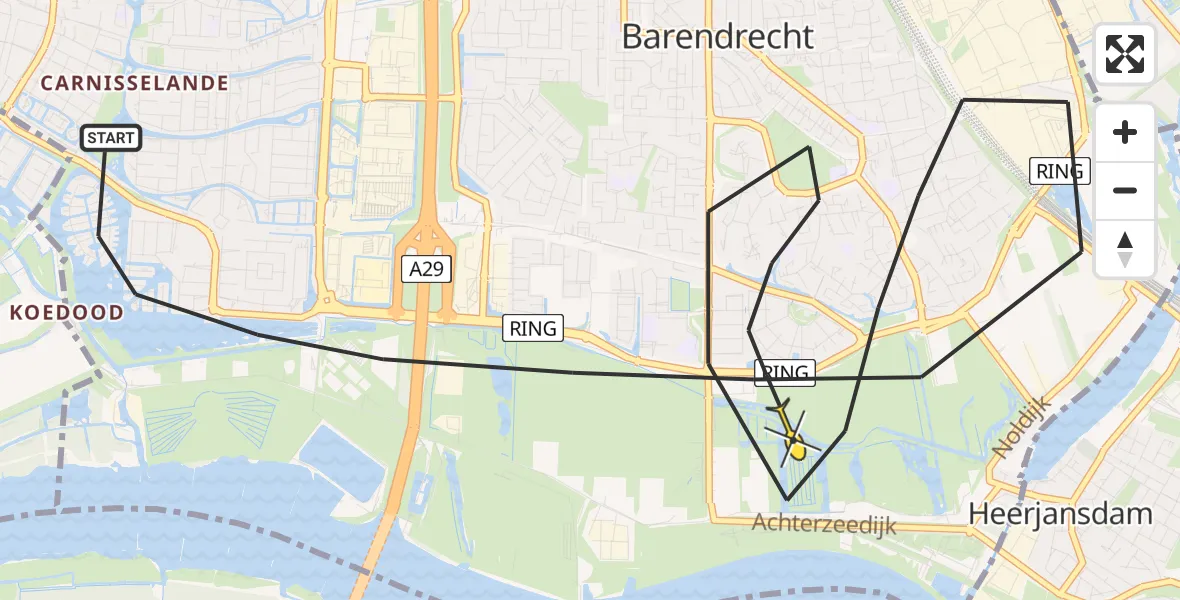 Routekaart van de vlucht: Lifeliner 2 naar Barendrecht, Portlandse Baan