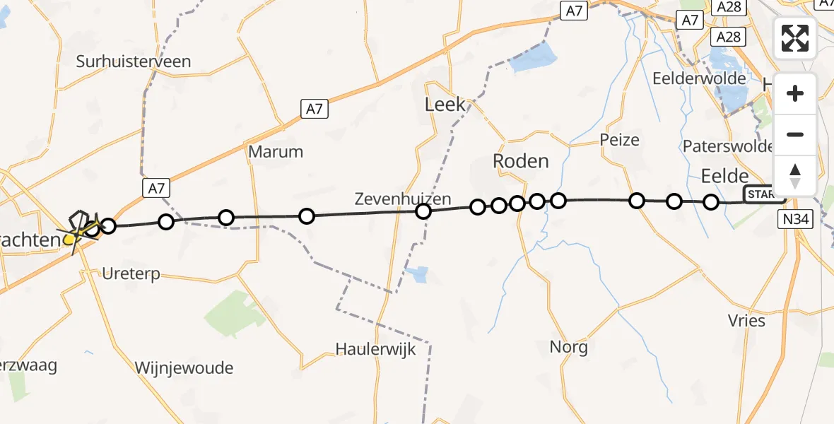 Routekaart van de vlucht: Lifeliner 4 naar Vliegveld Drachten, Veldkampweg