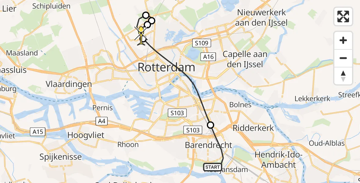 Routekaart van de vlucht: Lifeliner 2 naar Rotterdam The Hague Airport, Ziedewijdsedijk