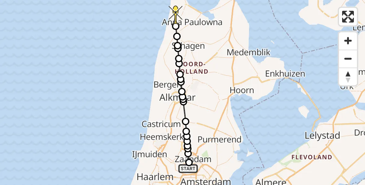 Routekaart van de vlucht: Lifeliner 1 naar Callantsoog, Elbaweg