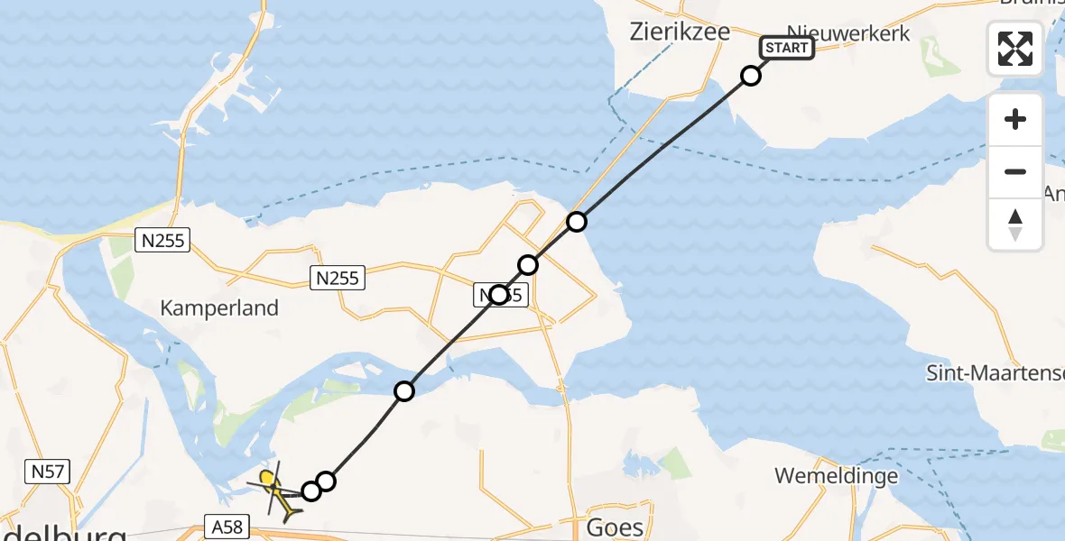 Routekaart van de vlucht: Lifeliner 2 naar Vliegveld Midden-Zeeland, Groenedijk