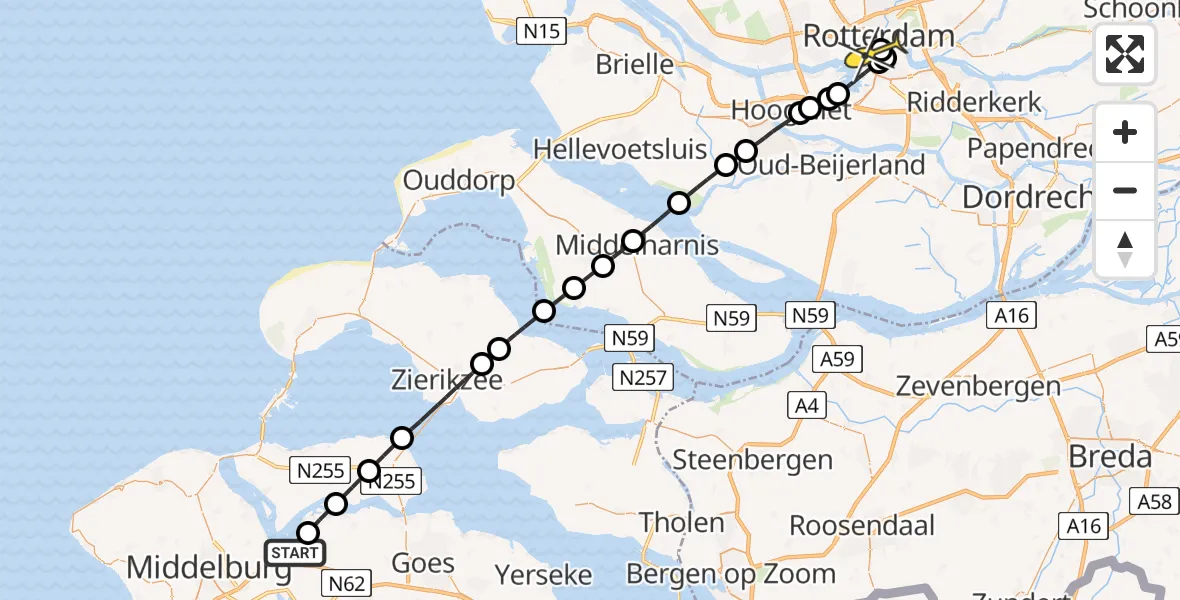 Routekaart van de vlucht: Lifeliner 2 naar Erasmus MC, Pietweg