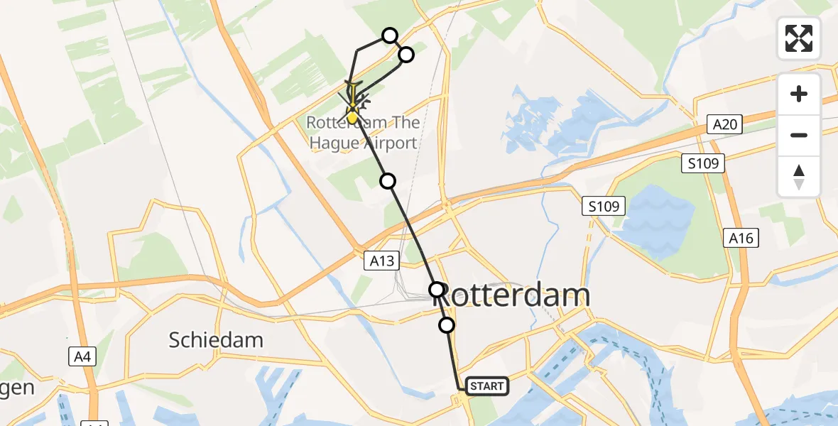 Routekaart van de vlucht: Lifeliner 2 naar Rotterdam The Hague Airport, Volmarijnstraat