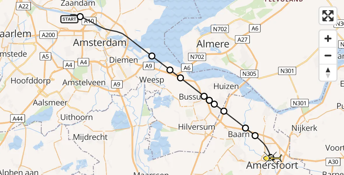 Routekaart van de vlucht: Lifeliner 1 naar Amersfoort, Hemkade