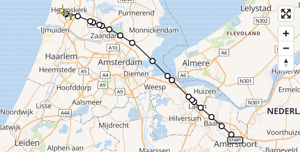 Routekaart van de vlucht: Lifeliner 1 naar Heemskerk, Schothorsterlaan