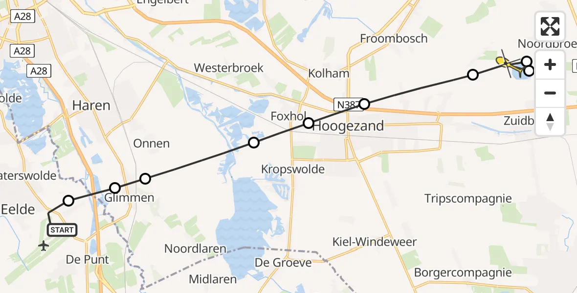 Routekaart van de vlucht: Lifeliner 4 naar Zuidbroek, Esweg