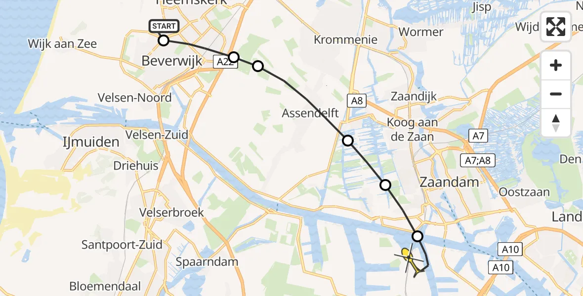 Routekaart van de vlucht: Lifeliner 1 naar Amsterdam Heliport, Wijk aan Duinerweg