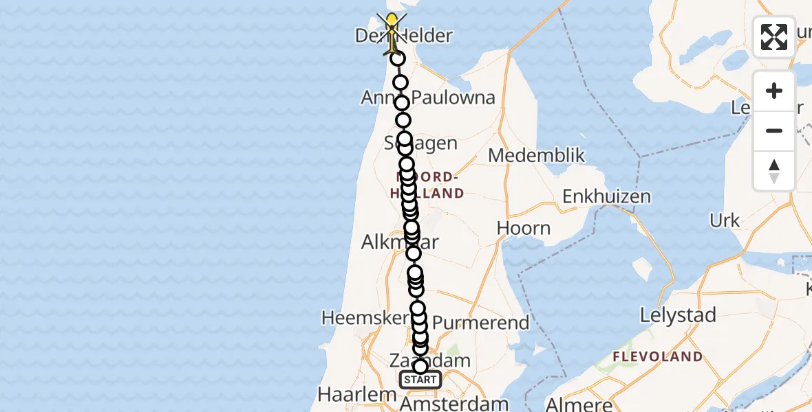 Routekaart van de vlucht: Lifeliner 1 naar Den Helder, Hoofdtocht