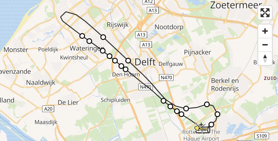 Routekaart van de vlucht: Lifeliner 2 naar Rotterdam The Hague Airport, Brandenburgbaan