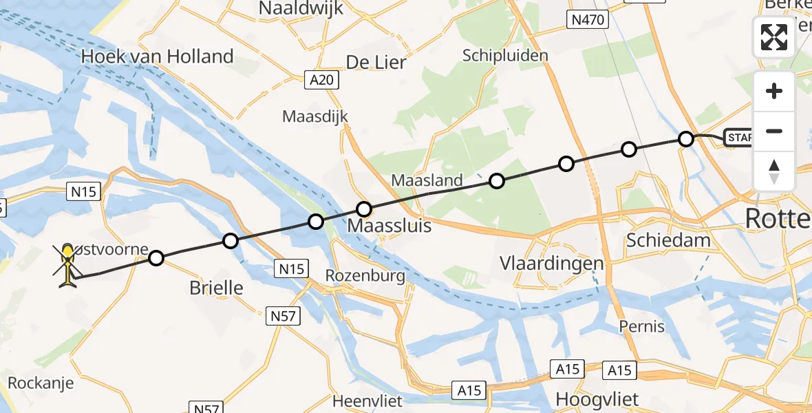 Routekaart van de vlucht: Lifeliner 2 naar Oostvoorne, Brandenburgbaan