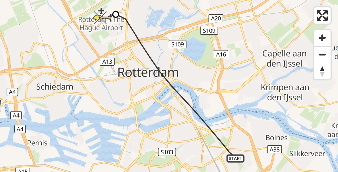 Routekaart van de vlucht: Lifeliner 2 naar Rotterdam The Hague Airport, Boogschutterstraat