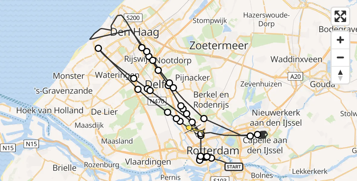 Routekaart van de vlucht: Politieheli naar Rotterdam The Hague Airport, Prins Hendrikkade