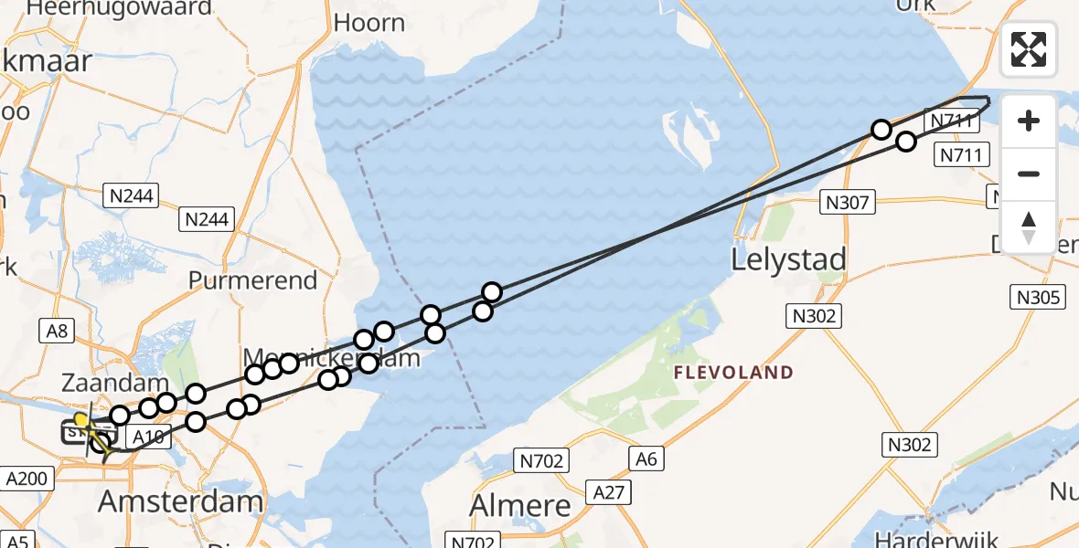 Routekaart van de vlucht: Lifeliner 1 naar Amsterdam Heliport, Hemkade