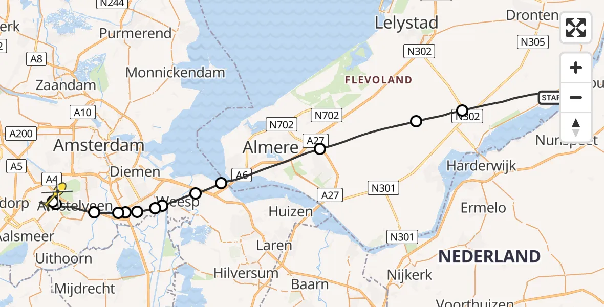 Routekaart van de vlucht: Politieheli naar Schiphol, Bremerbergtocht