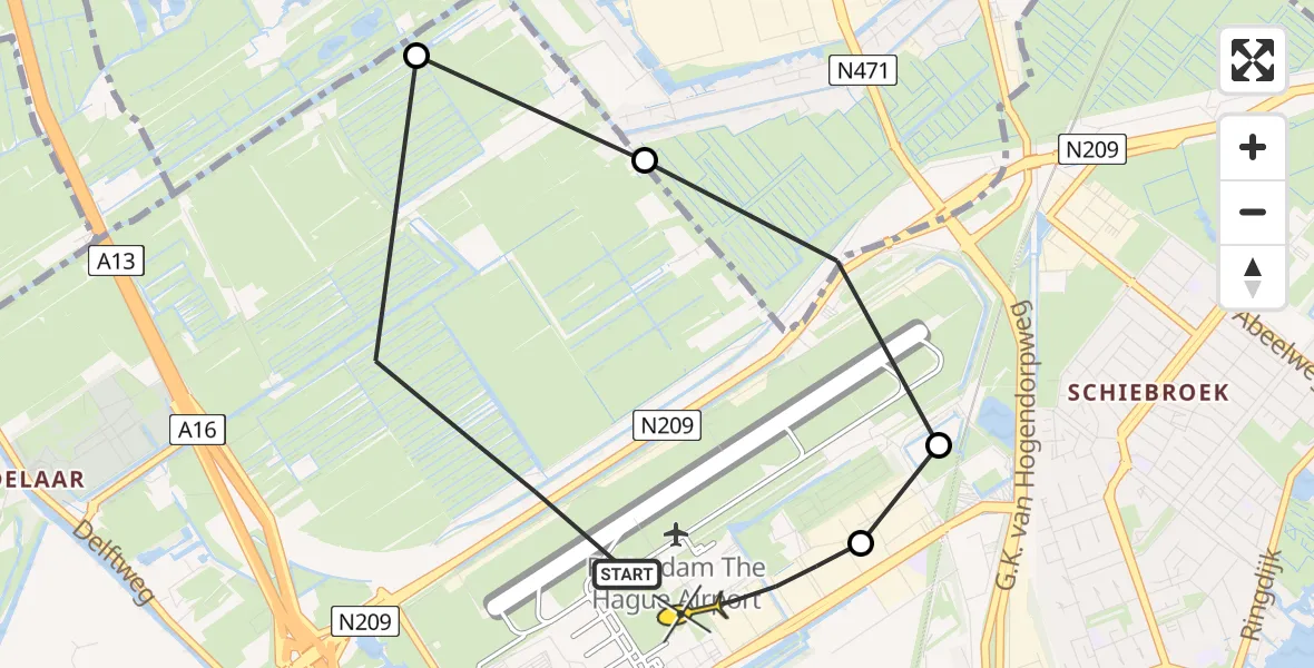 Routekaart van de vlucht: Lifeliner 2 naar Rotterdam The Hague Airport, Hofweg