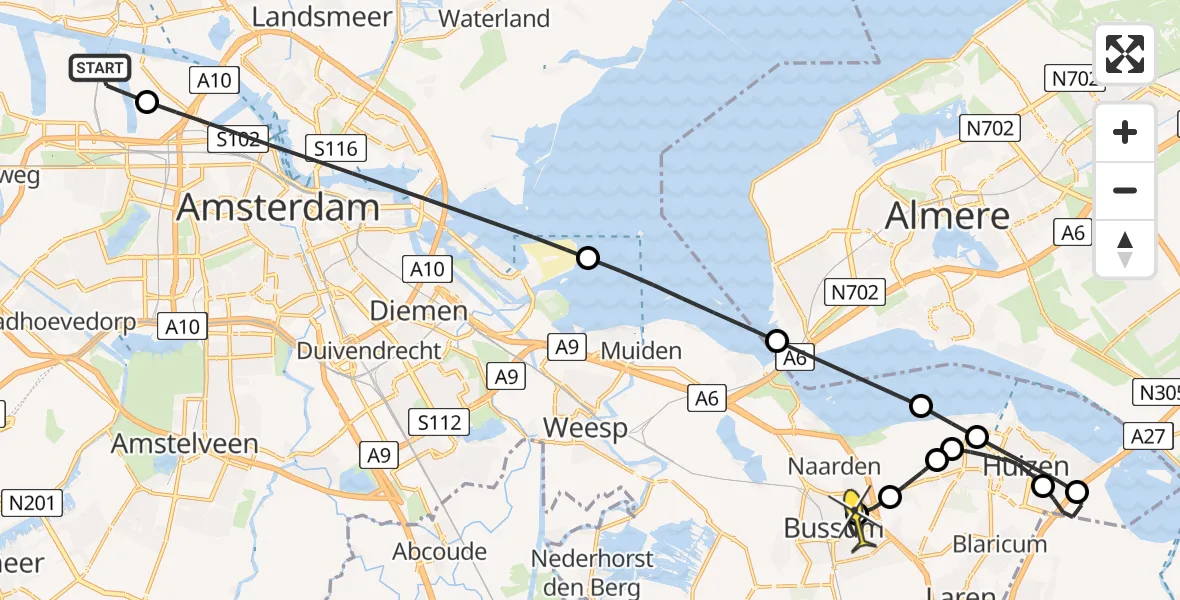 Routekaart van de vlucht: Lifeliner 1 naar Bussum, Hornweg