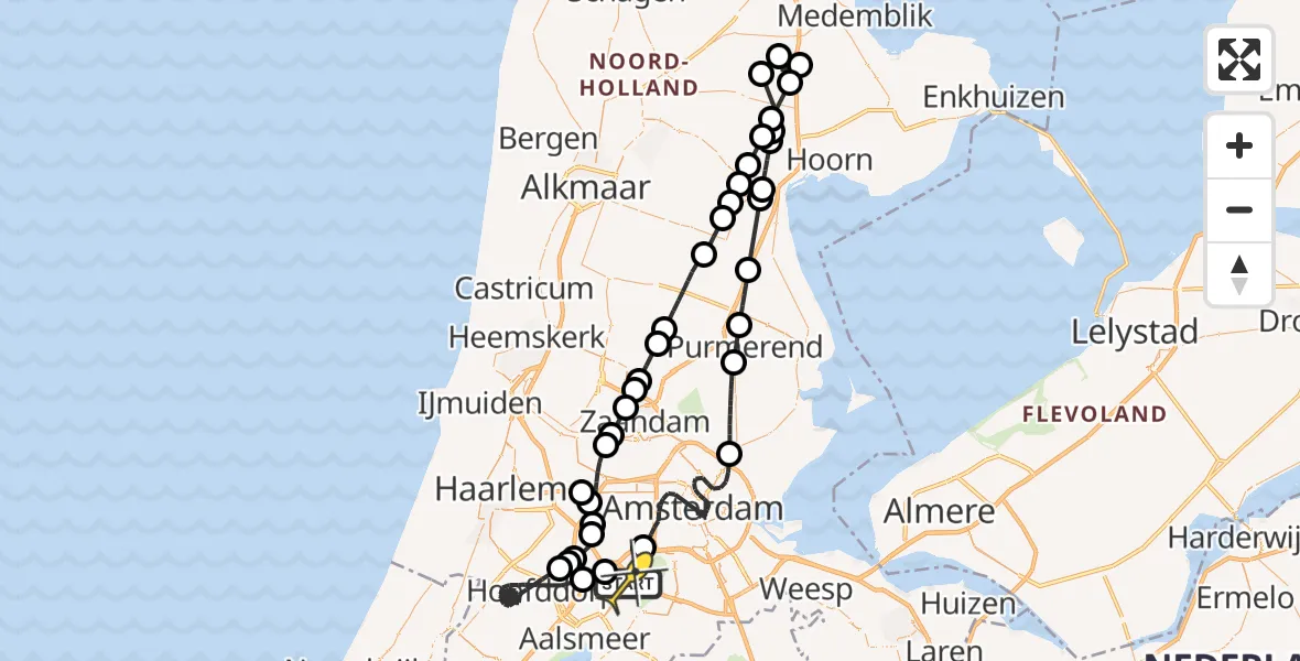 Routekaart van de vlucht: Politieheli naar Schiphol, Johan Huizingalaan