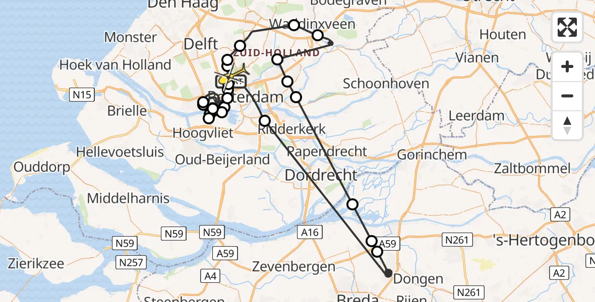 Routekaart van de vlucht: Politieheli naar Rotterdam The Hague Airport, Brandenburgbaan