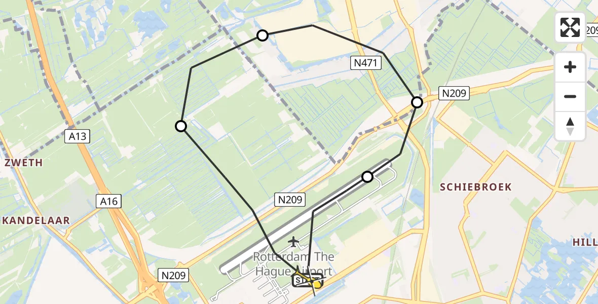 Routekaart van de vlucht: Lifeliner 2 naar Rotterdam The Hague Airport, Molenweg