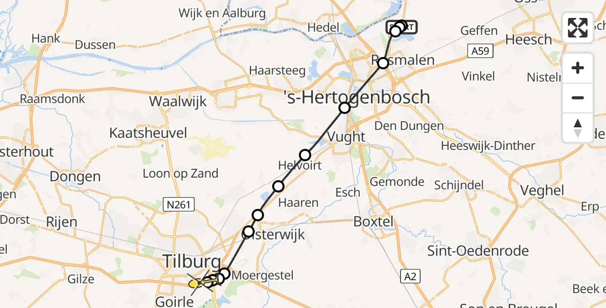 Routekaart van de vlucht: Lifeliner 3 naar Tilburg, Hustenweg