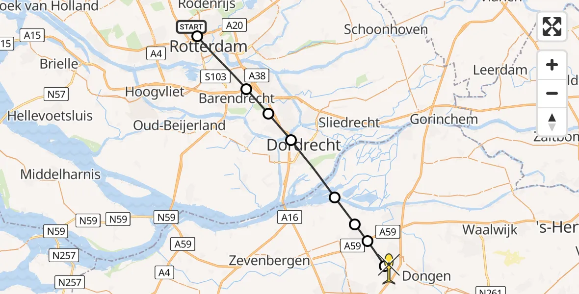 Routekaart van de vlucht: Lifeliner 2 naar Oosterhout, Terletpad