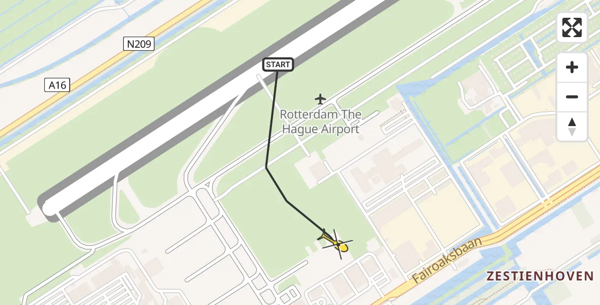 Routekaart van de vlucht: Politiehelikopter naar Rotterdam The Hague Airport, Fairoaksbaan