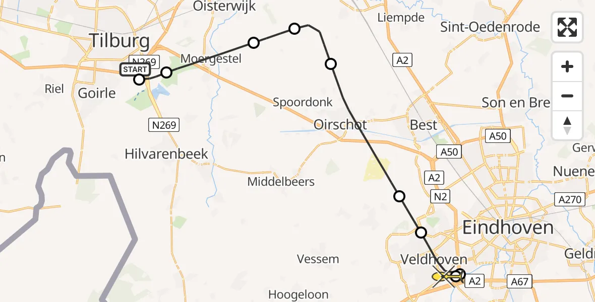 Routekaart van de vlucht: Lifeliner 3 naar Veldhoven, Ambrosiusweg