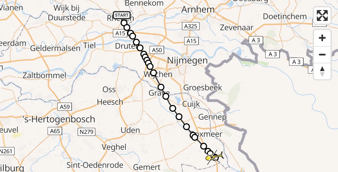 Routekaart van de vlucht: Lifeliner 3 naar Vierlingsbeek, Grebbeweg